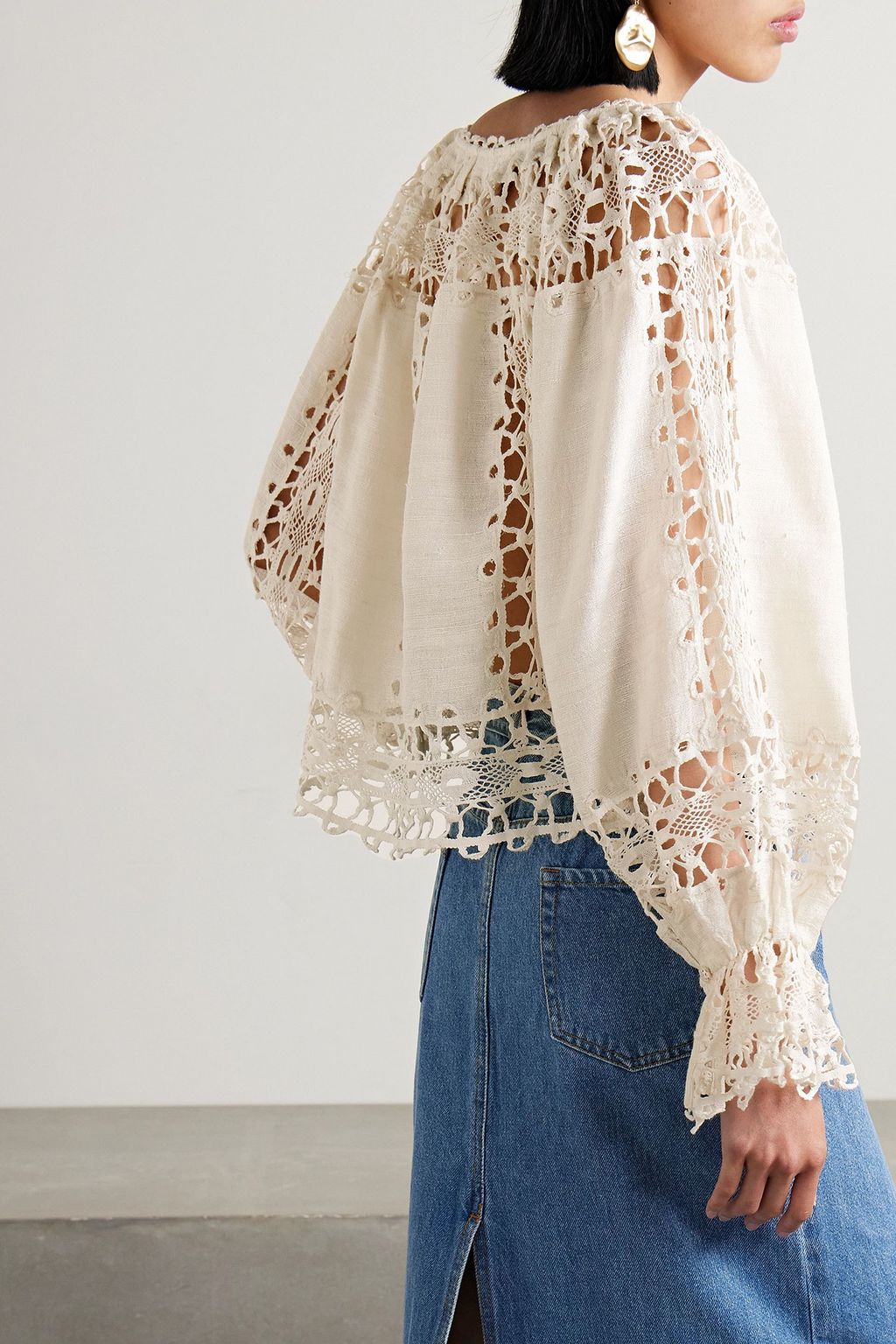 ULLA JOHNSON 카비타 레이스 패널 코튼 실크 혼방 카디 블라우스