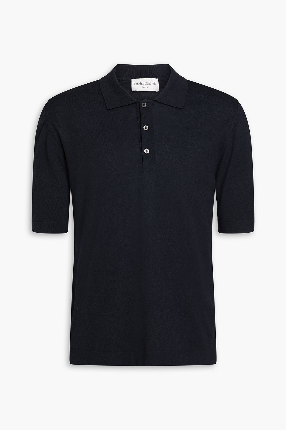 Officine Generale Cotton And Lyocell-blend Polo Shirt In Navy