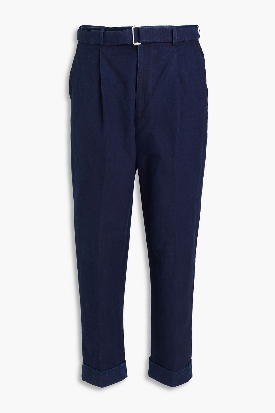 Officine Generale Tapered Belted Cotton Chinos In Dark Denim