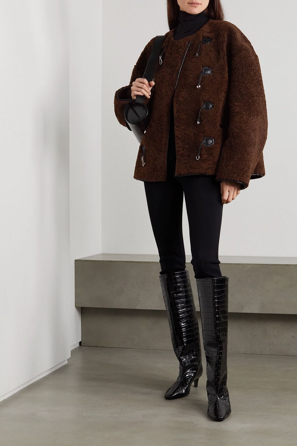 TOTEME Leather-trimmed shearling jacket