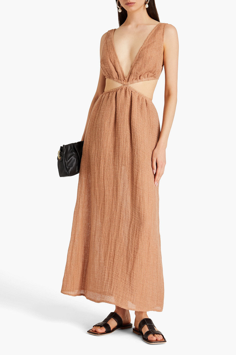  Le Kasha - Dessouk Maxikleid Aus Leinengaze Mit Cut-outs - Braun - Xs 