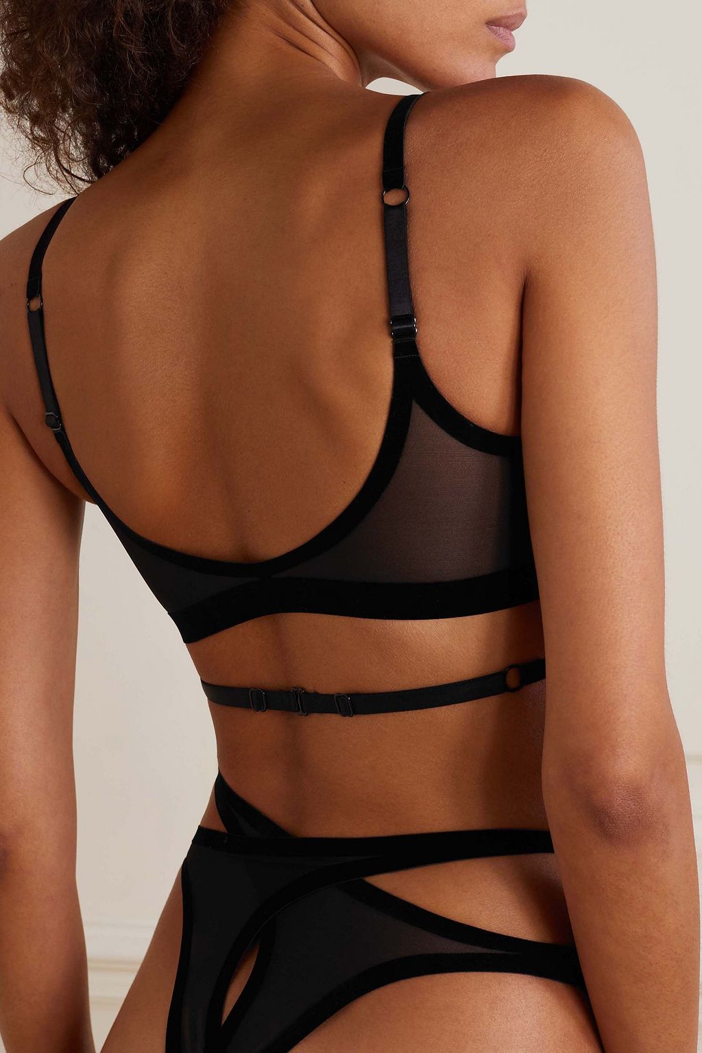 MUGLER X WOLFORD + Mugler cutout flocked stretch-tulle soft-cup bra