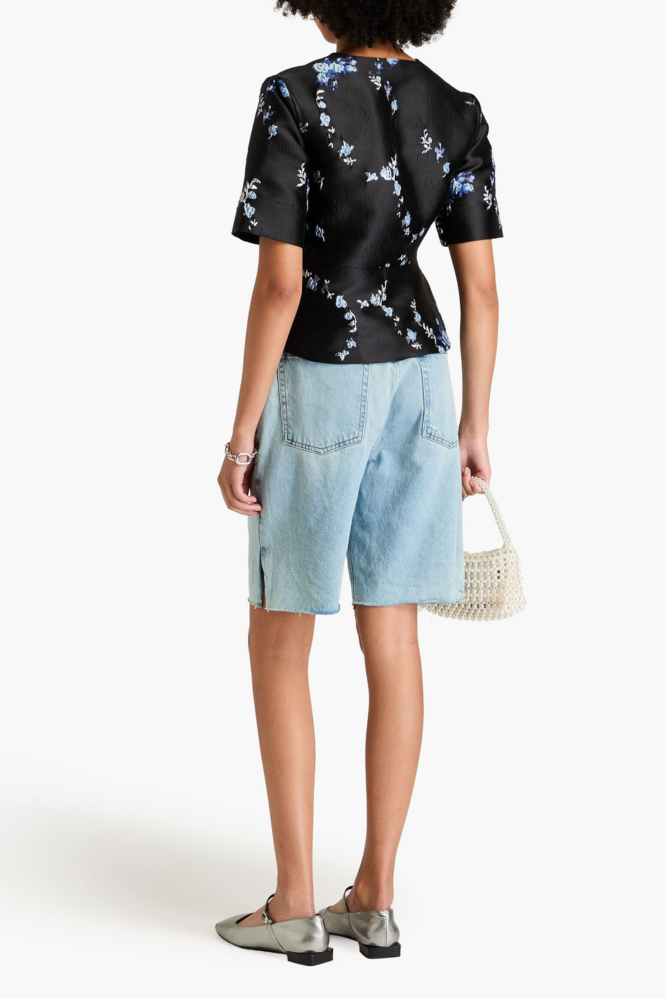 GANNI BOW-DETAILED JACQUARD TOP