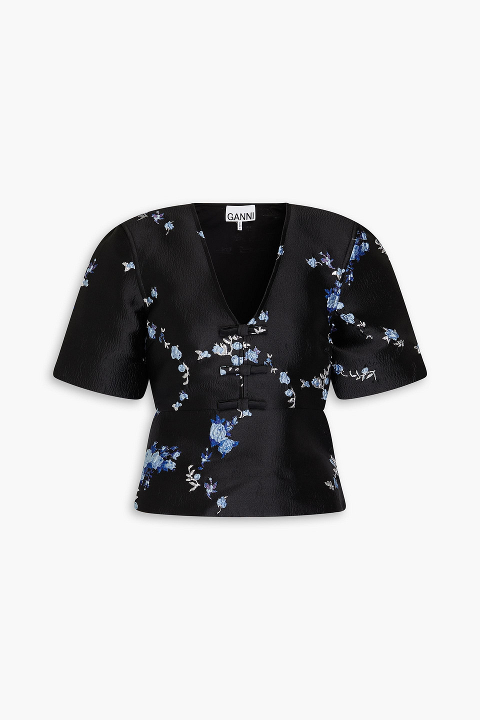 GANNI BOW-DETAILED JACQUARD TOP