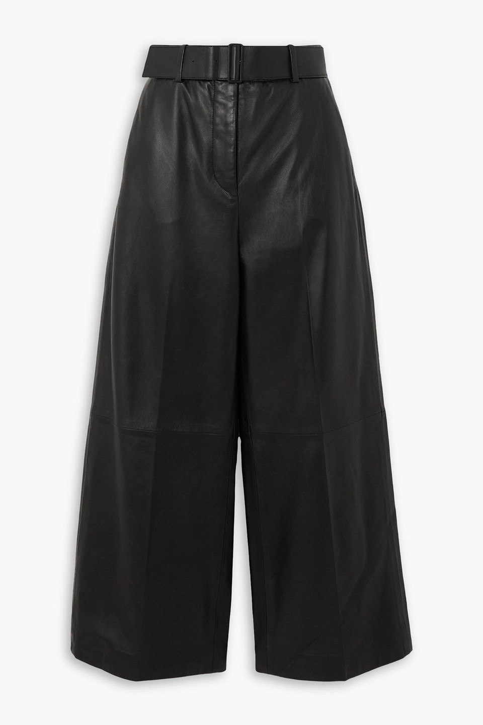 Joseph Taja Belted Cropped Leather Wide-leg Pants In Black