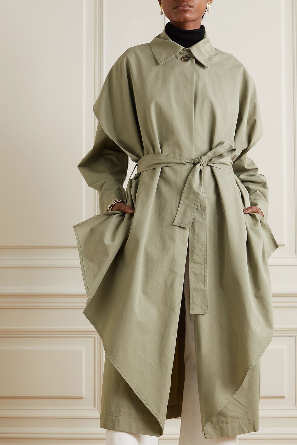 TOTEME Belted layered cotton and cupro-blend trench coat