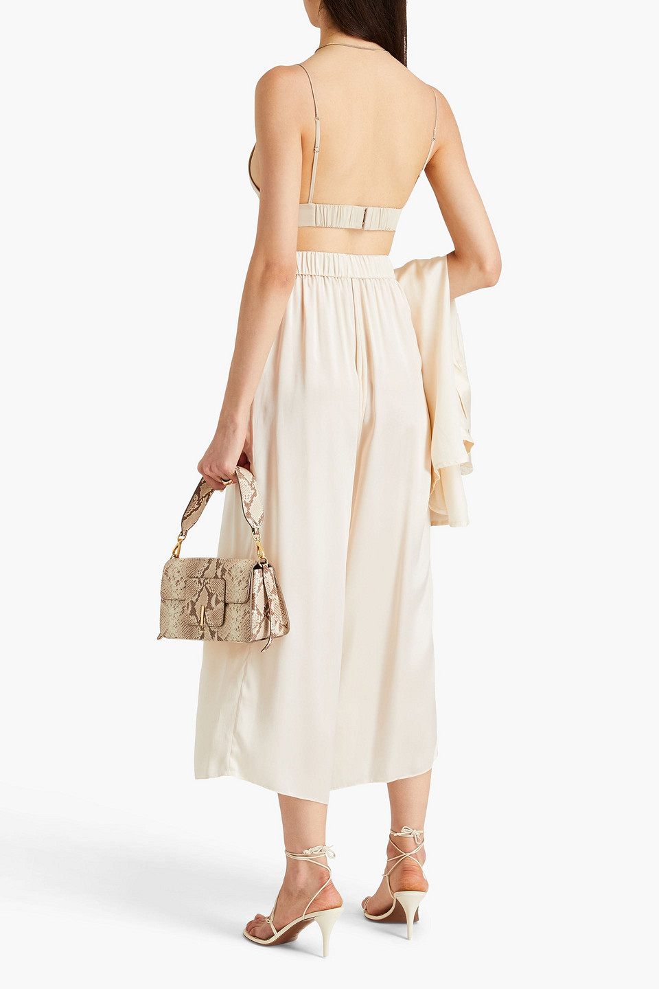 LE KASHA GANSU CROPPED PLEATED SILK-CHARMEUSE WIDE-LEG PANTS