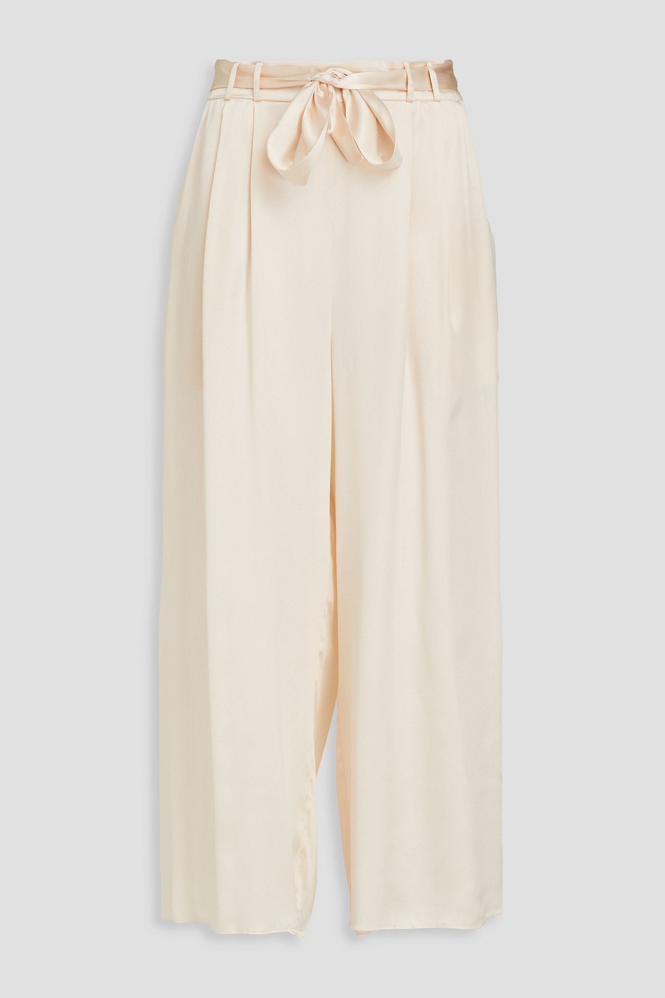 Le Kasha Gansu Cropped Pleated Silk-charmeuse Wide-leg Trousers In Cream