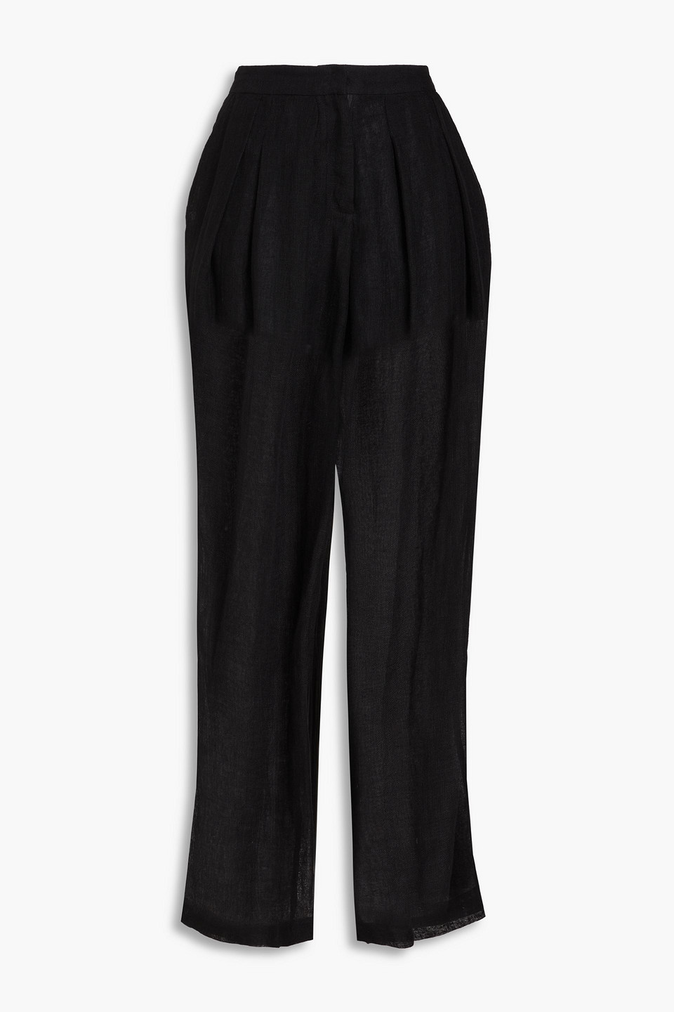 Le Kasha Pleated Linen-gauze Wide-leg Trousers In Black