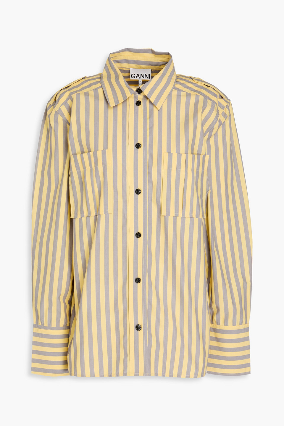 GANNI STRIPED COTTON-POPLIN SHIRT
