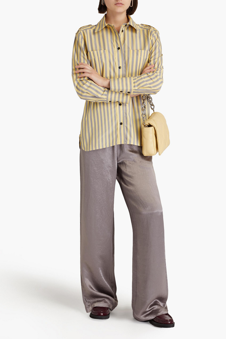 GANNI STRIPED COTTON-POPLIN SHIRT