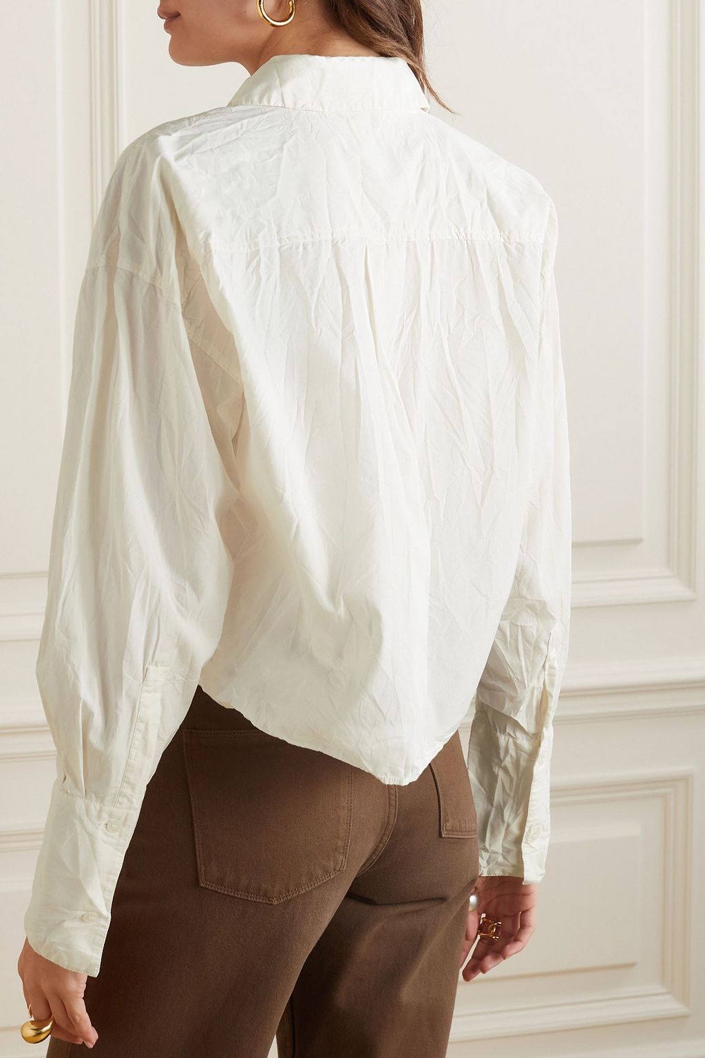 NINETY PERCENT Rosebud cropped crinkled organic cotton-poplin shirt
