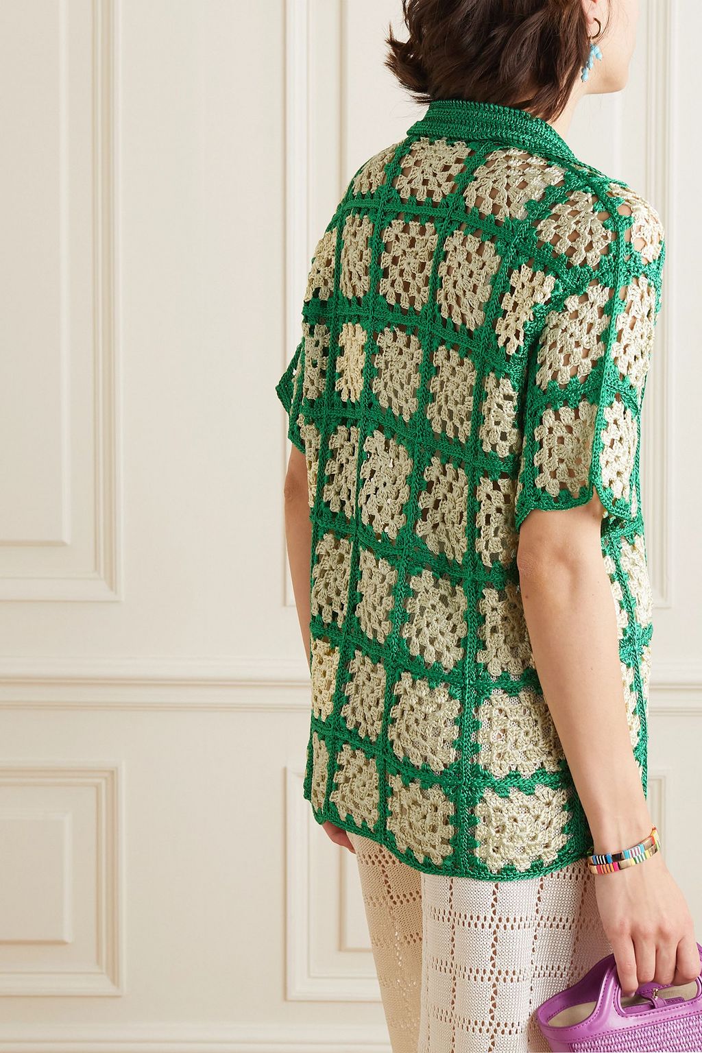 CALLE DEL MAR Checked crocheted cardigan