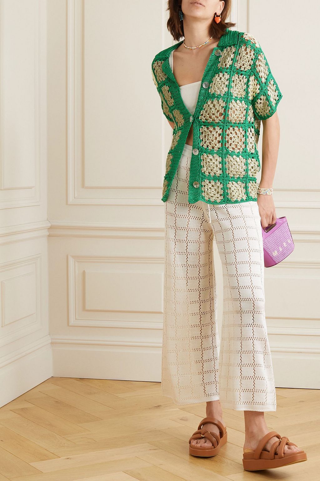 CALLE DEL MAR Checked crocheted cardigan