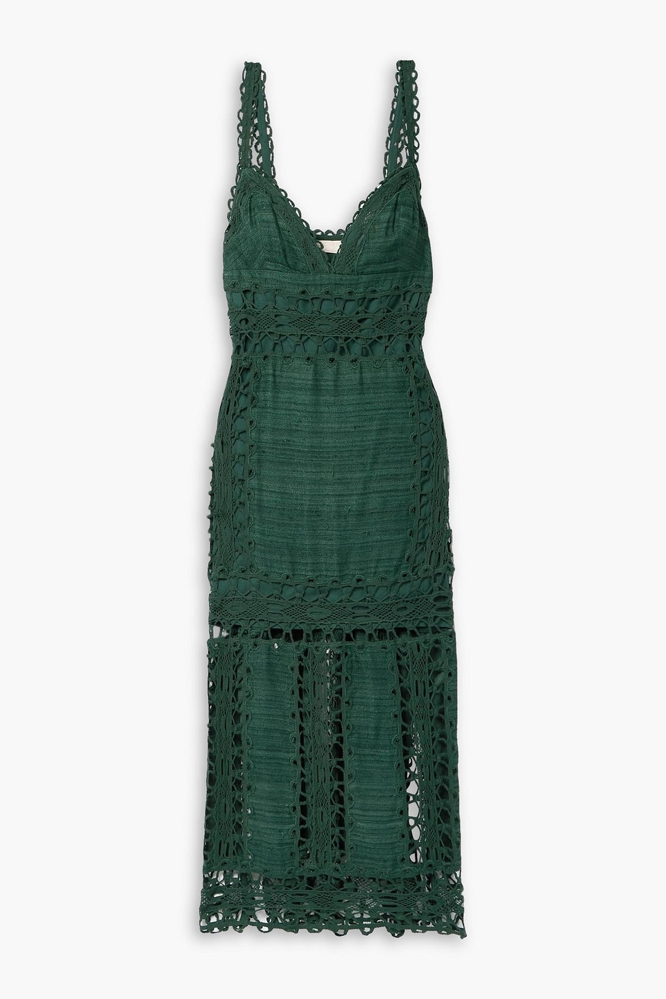 Ulla Johnson Shivani Lace-paneled Cotton And Silk-blend Khadi Midi Dress In Forest  Green | ModeSens