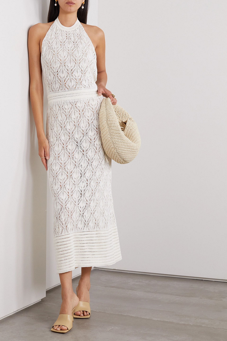 LE KASHA QYBLI OPEN-BACK LINEN HALTERNECK MAXI DRESS