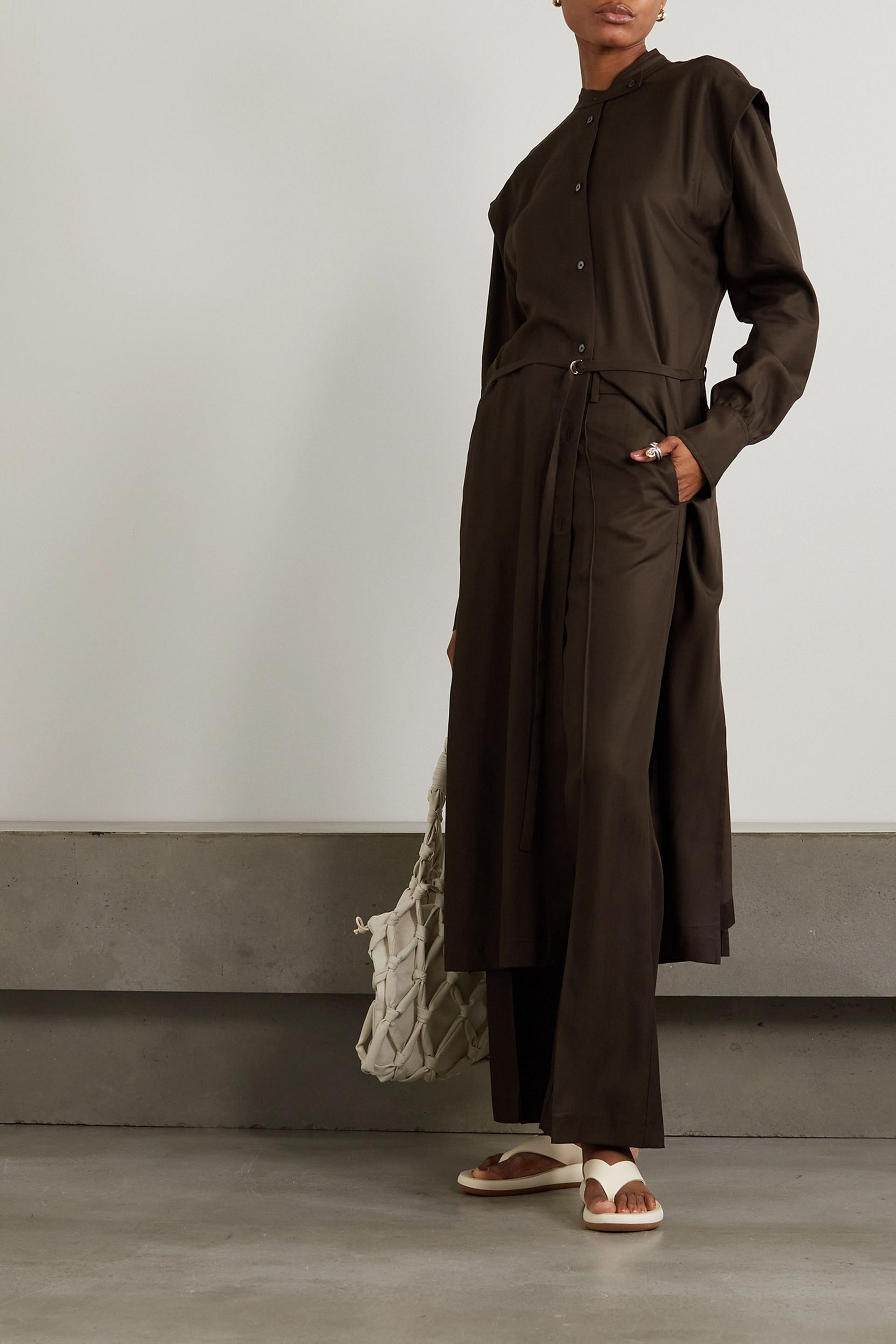 NINETY PERCENT Nemulus belted TENCEL™ Lyocell midi shirt dress