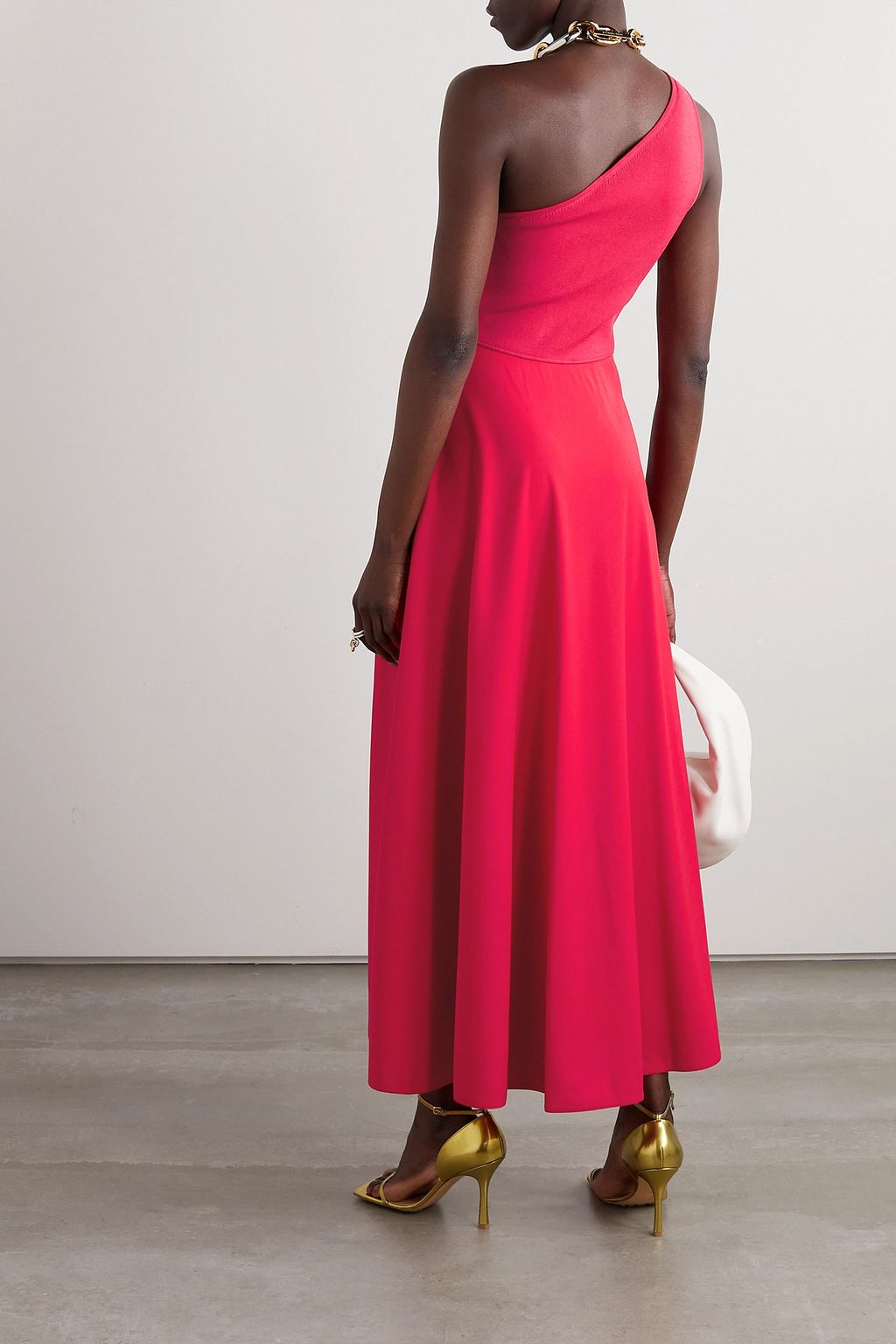 POLO RALPH LAUREN One-shoulder stretch-knit and crepe maxi dress