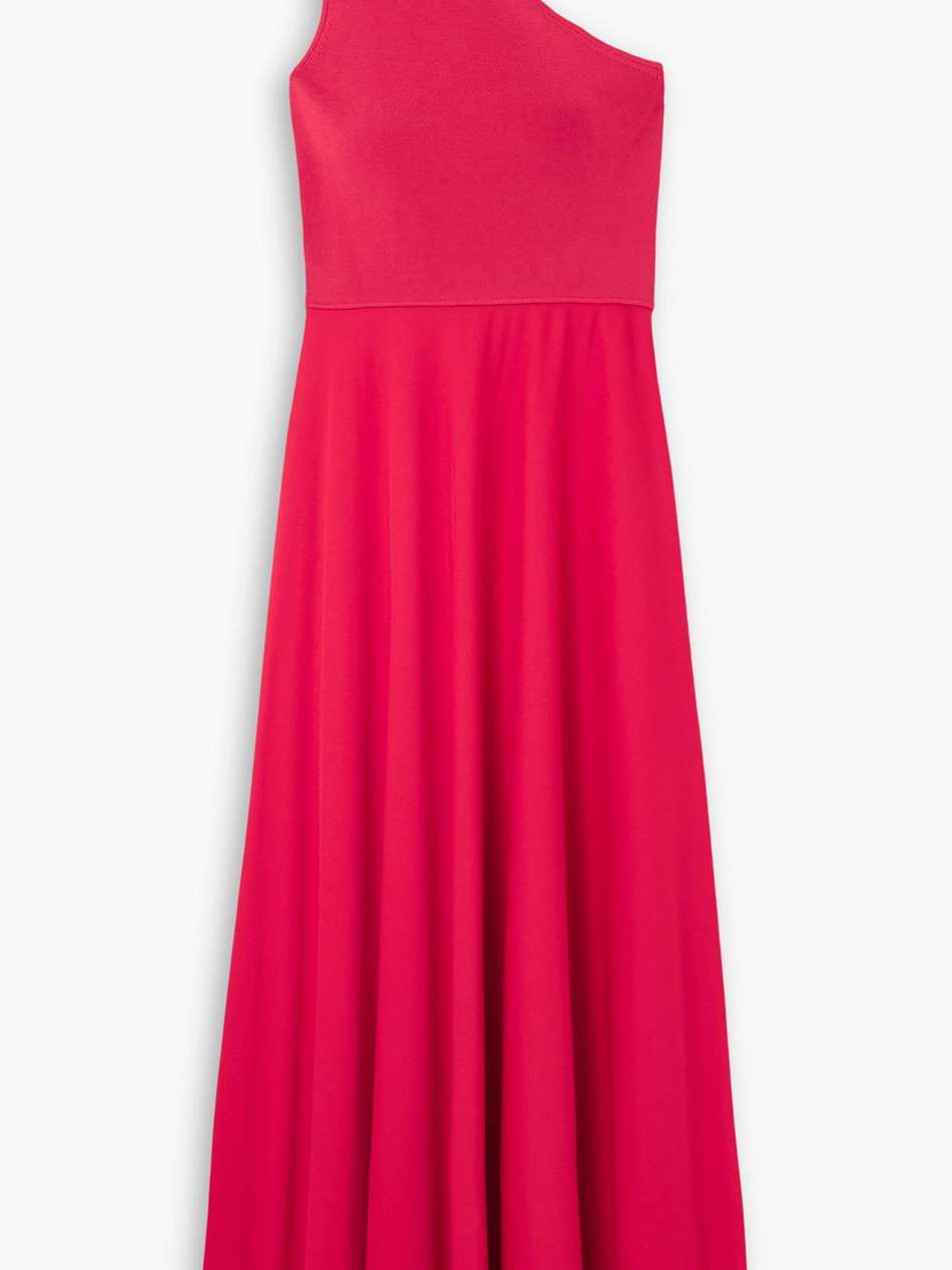 one-shoulder stretch-knit and crepe maxi dress