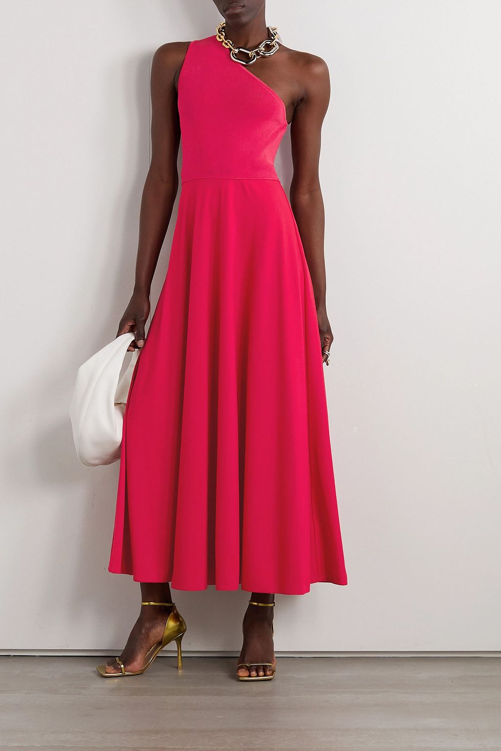 POLO RALPH LAUREN One-shoulder stretch-knit and crepe maxi dress