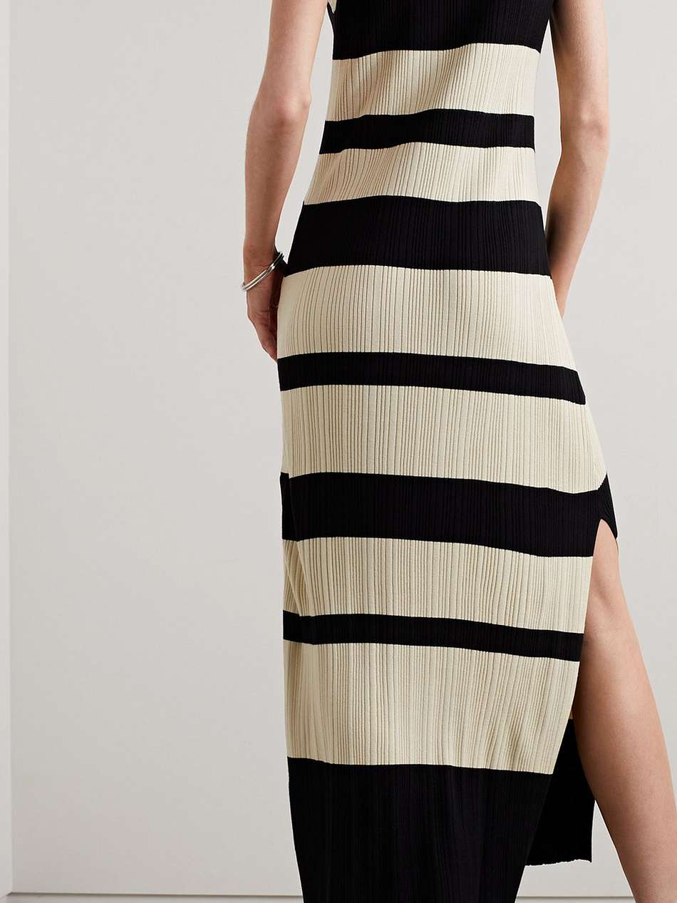 striped ribbed-knit maxi dress