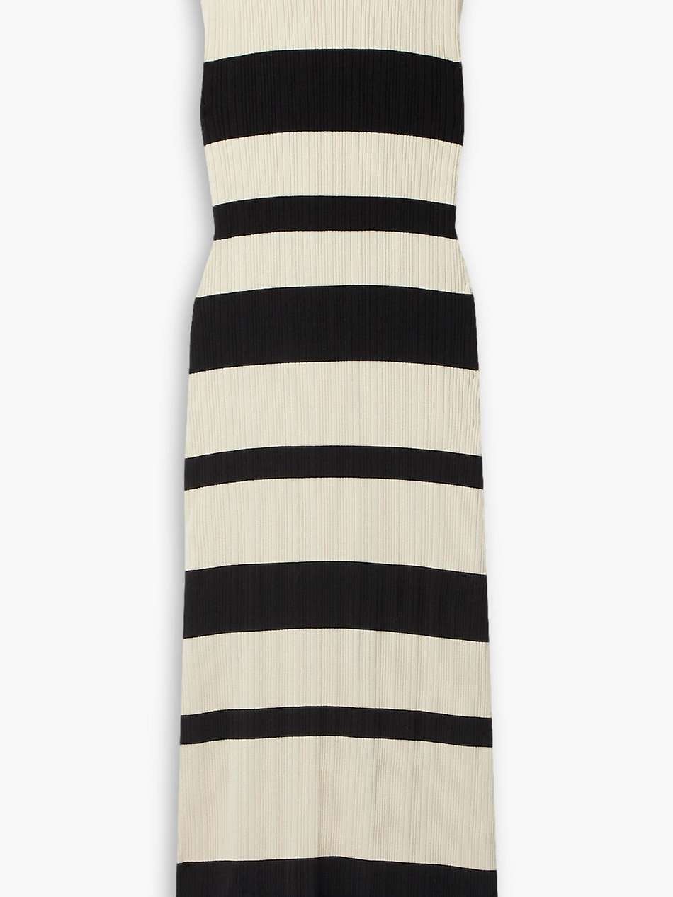 striped ribbed-knit maxi dress