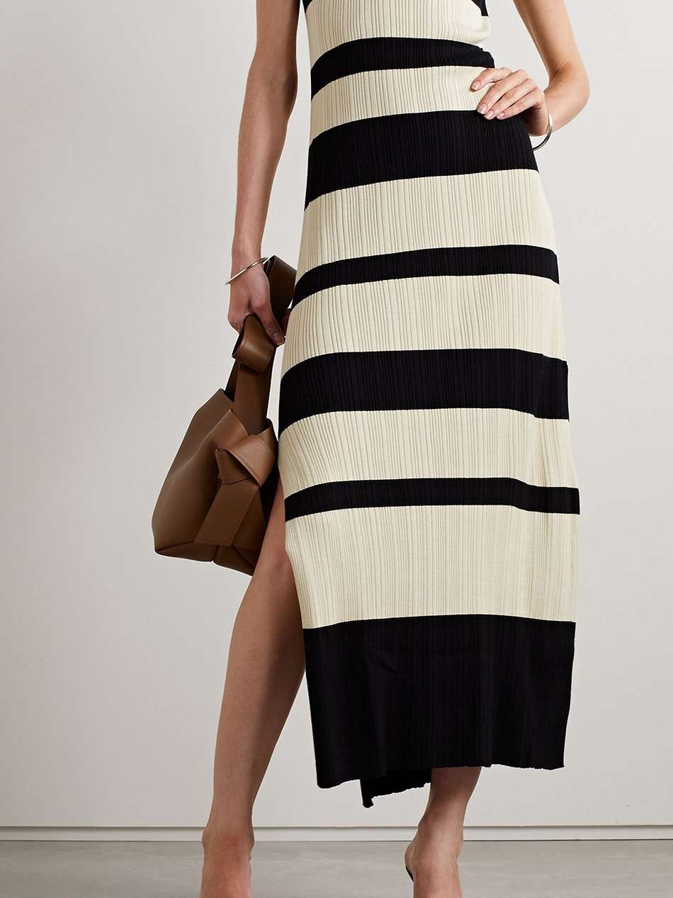 striped ribbed-knit maxi dress