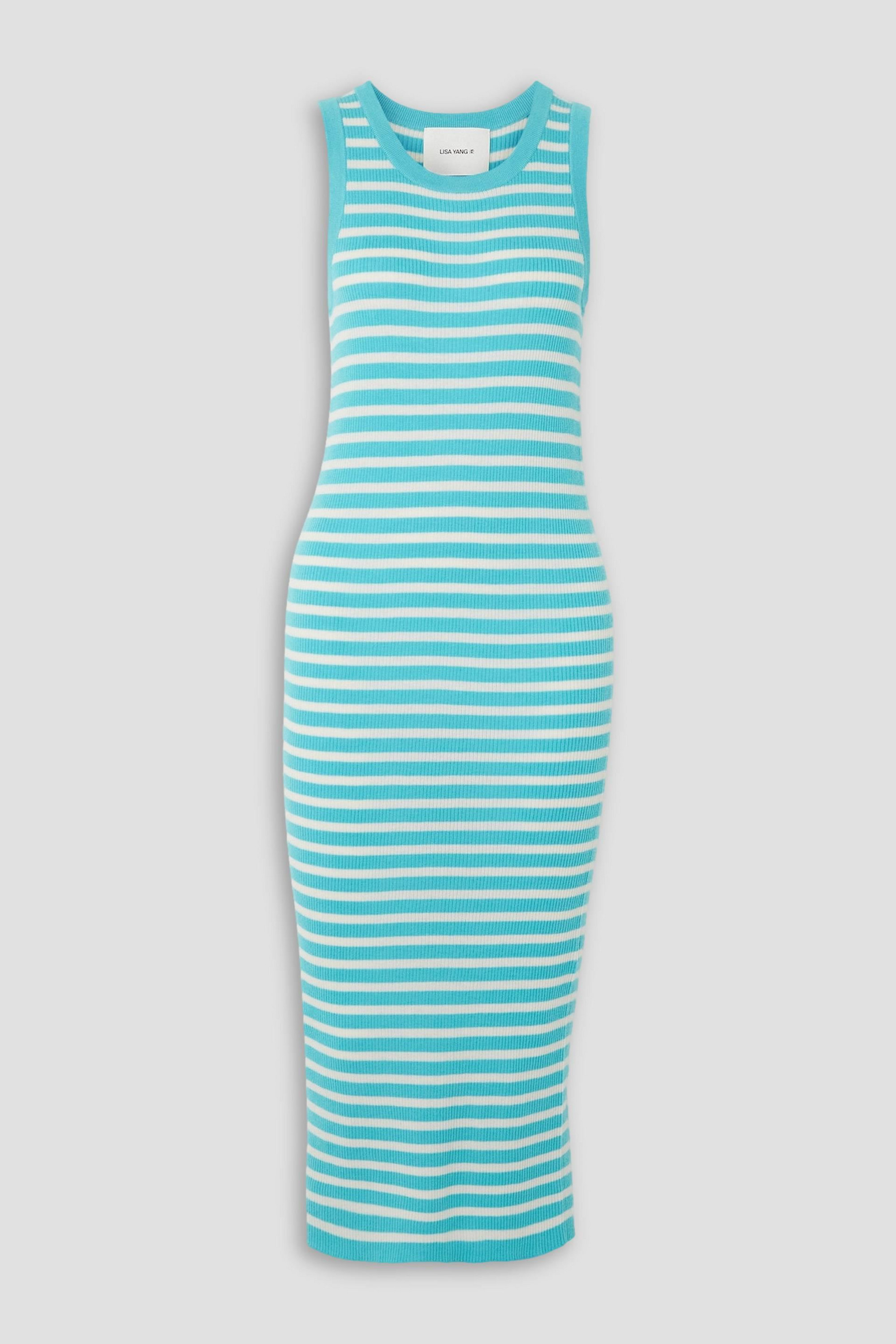 LISA YANG Nicolette striped ribbed cashmere midi dress