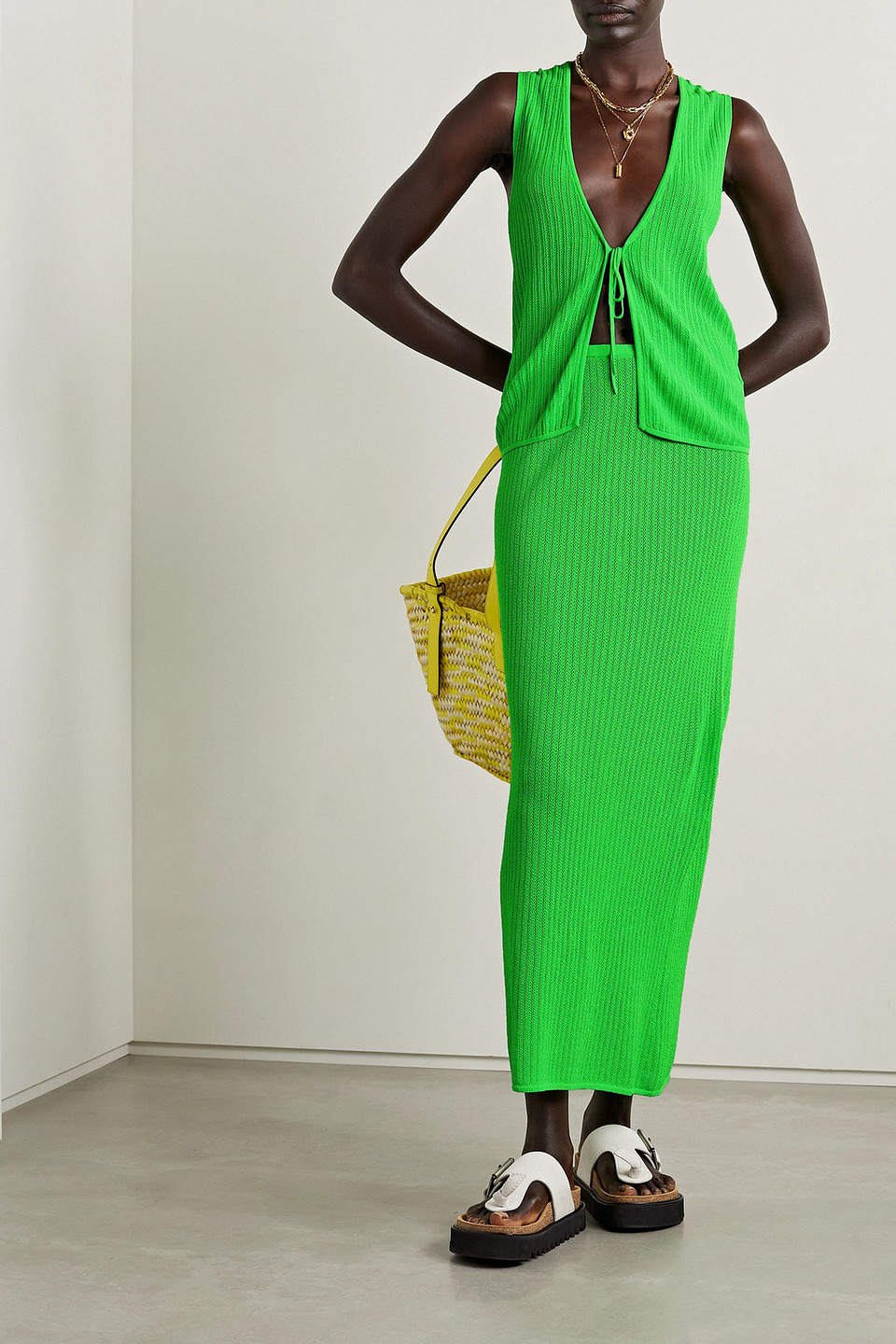 LESET JASMINE POINTELLE-KNIT MAXI SKIRT