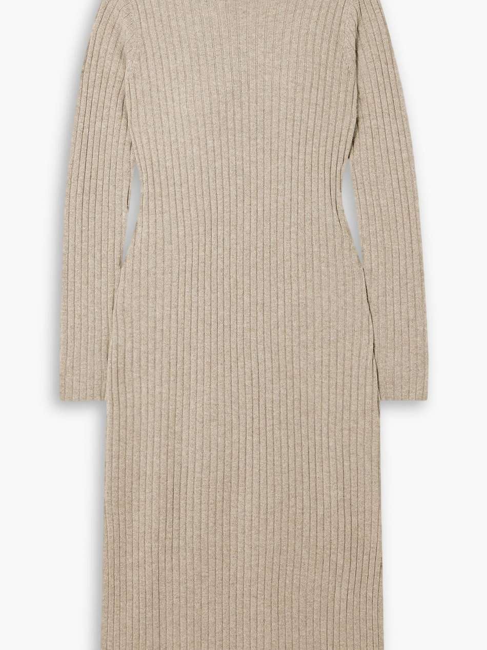 ribbed cashmere turtleneck midi dress