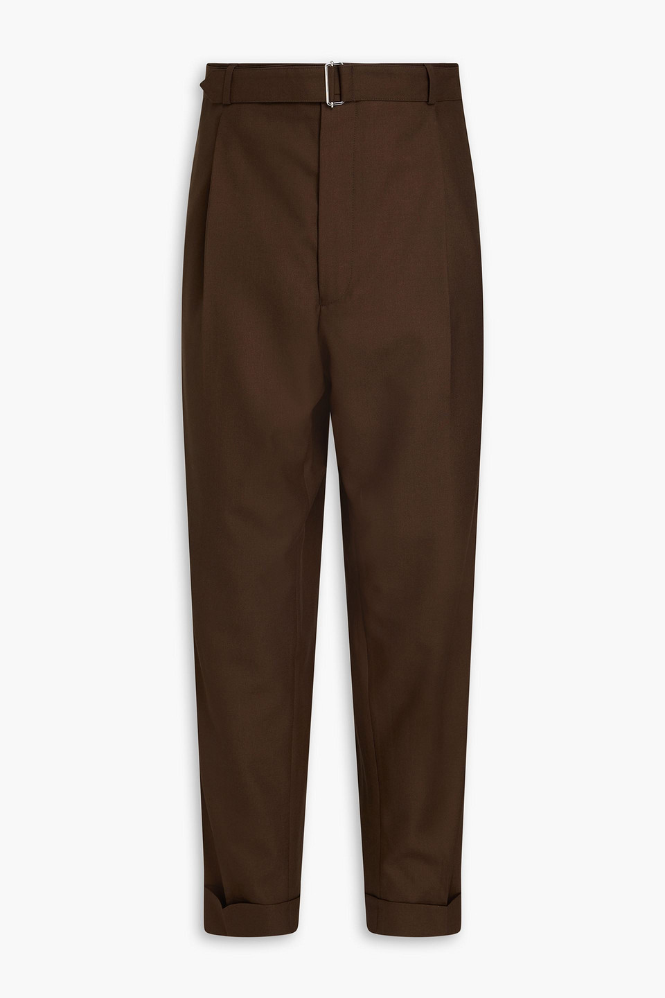 Officine Generale Belted Wool Trousers In Chocolate