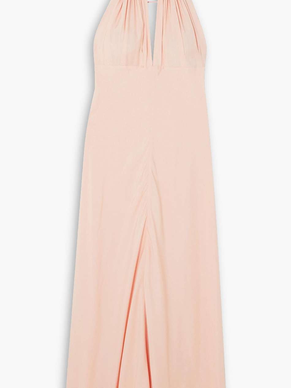 gathered woven halterneck midi dress