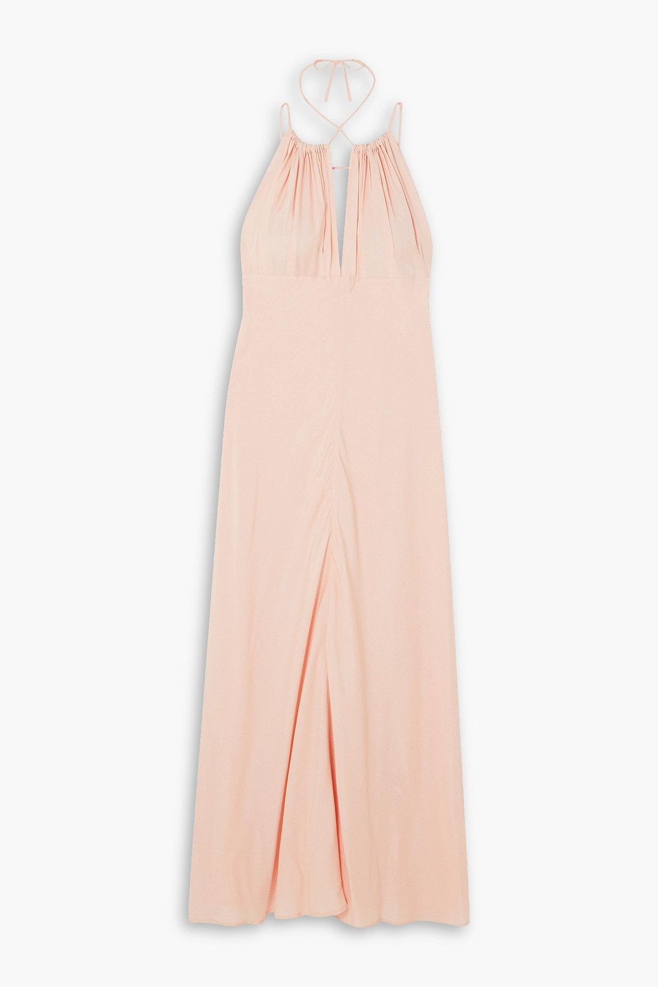 Totme Gathered Woven Halterneck Maxi Dress In Pastel Pink | ModeSens
