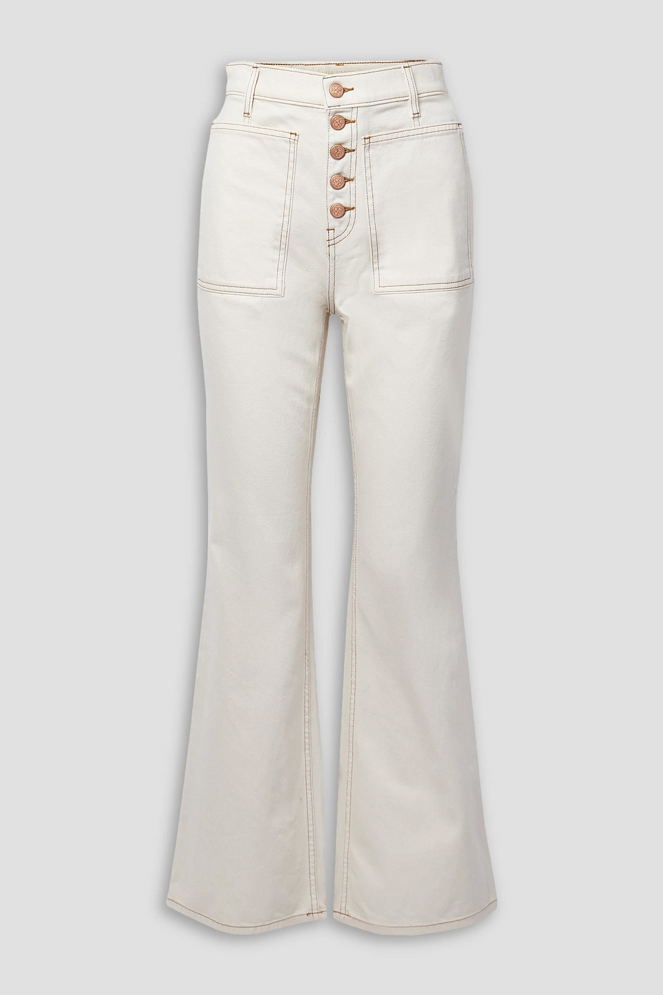 Ulla Johnson Lou Button Fly High-waisted Flared Jeans In Ivory