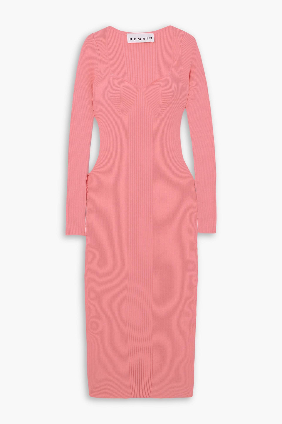 Remain Birger Christensen Sylia Ribbed-knit Midi Dress In Pink