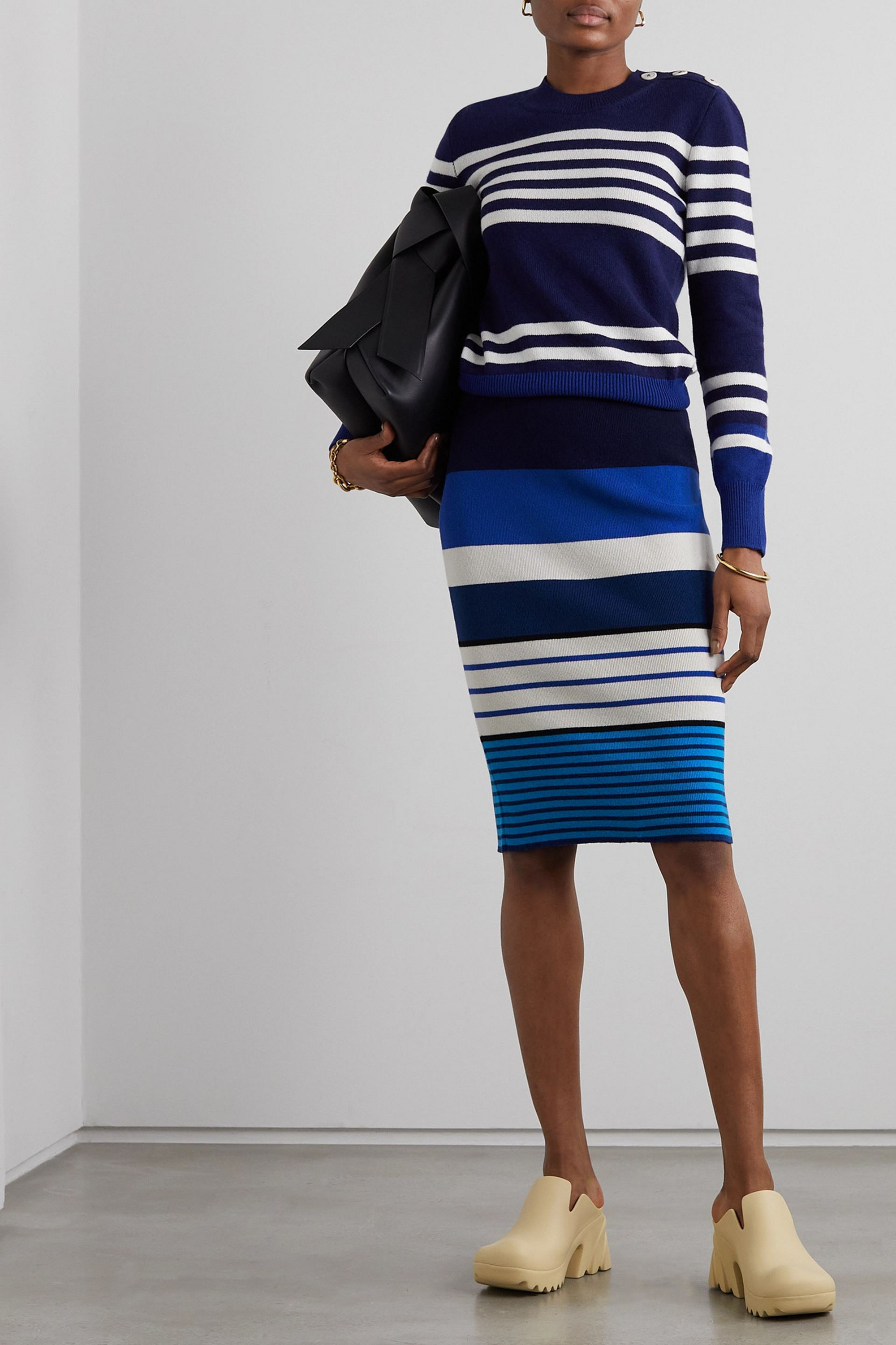 CLEMENTS RIBEIRO Riviera striped cashmere midi skirt