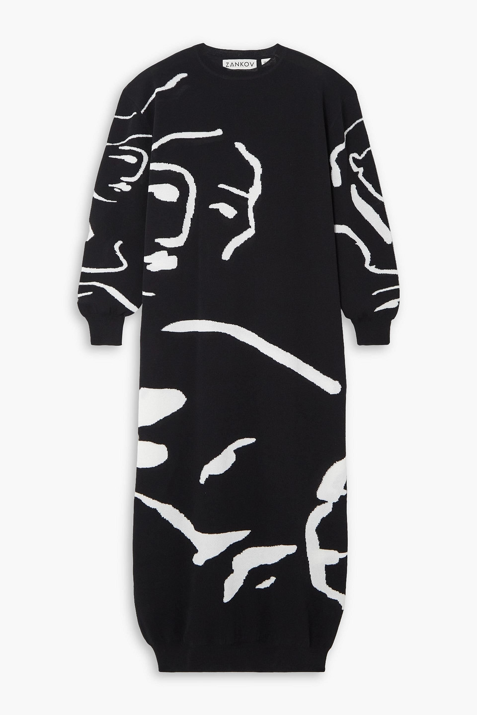 Zankov Marguerite Intarsia-knit Cotton-blend Maxi Dress In Black