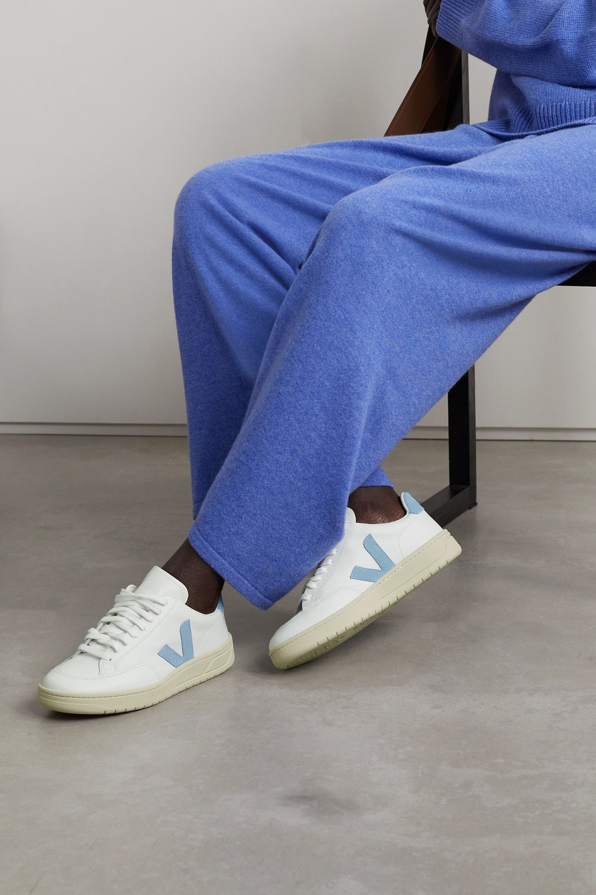 Veja V-12 suede-trimmed leather sneakers