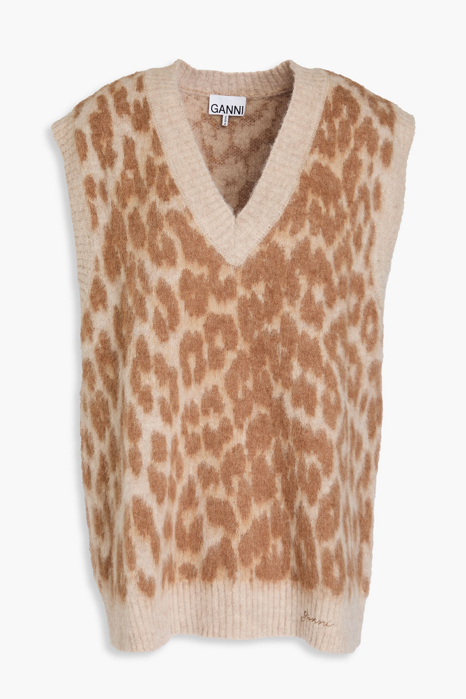 Ganni Brushed Leopard-jacquard Vest In Light Brown
