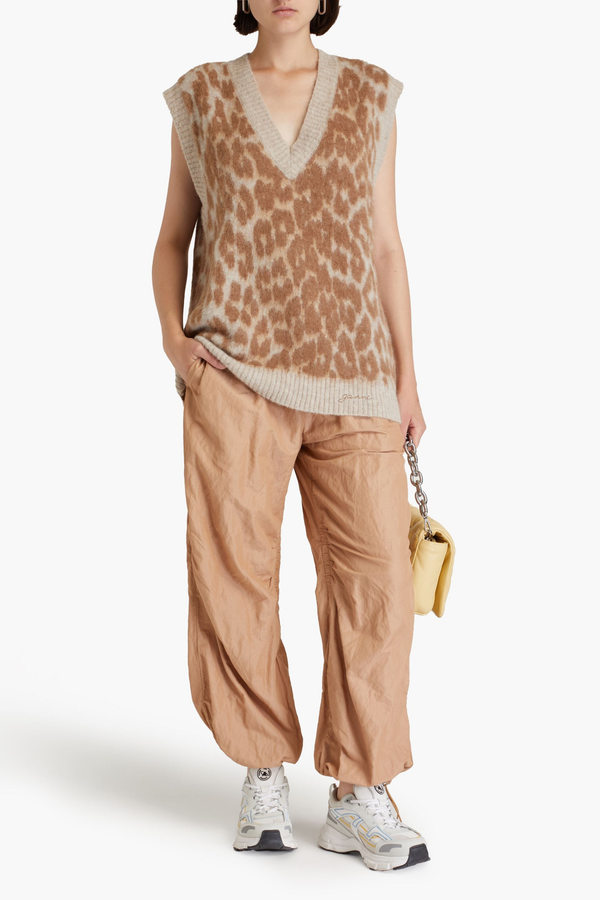 GANNI Brushed leopard-jacquard vest