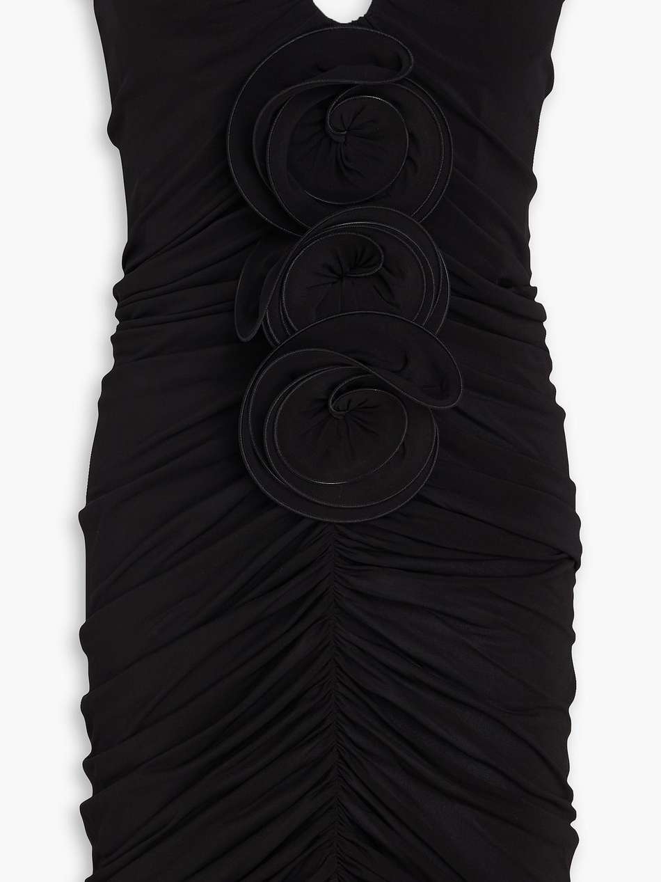 strapless ruched jersey mini dress