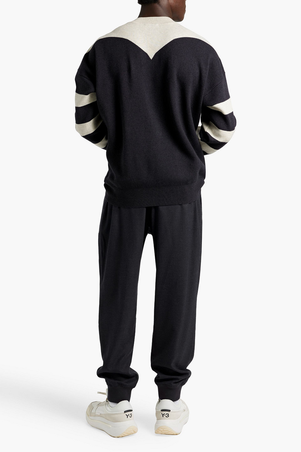 Isabel Marant Alban Striped Embroidered Intarsia-knit Sweater In Navy