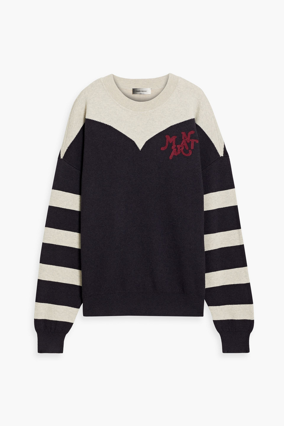 Isabel Marant Alban Striped Embroidered Intarsia-knit Sweater In Navy