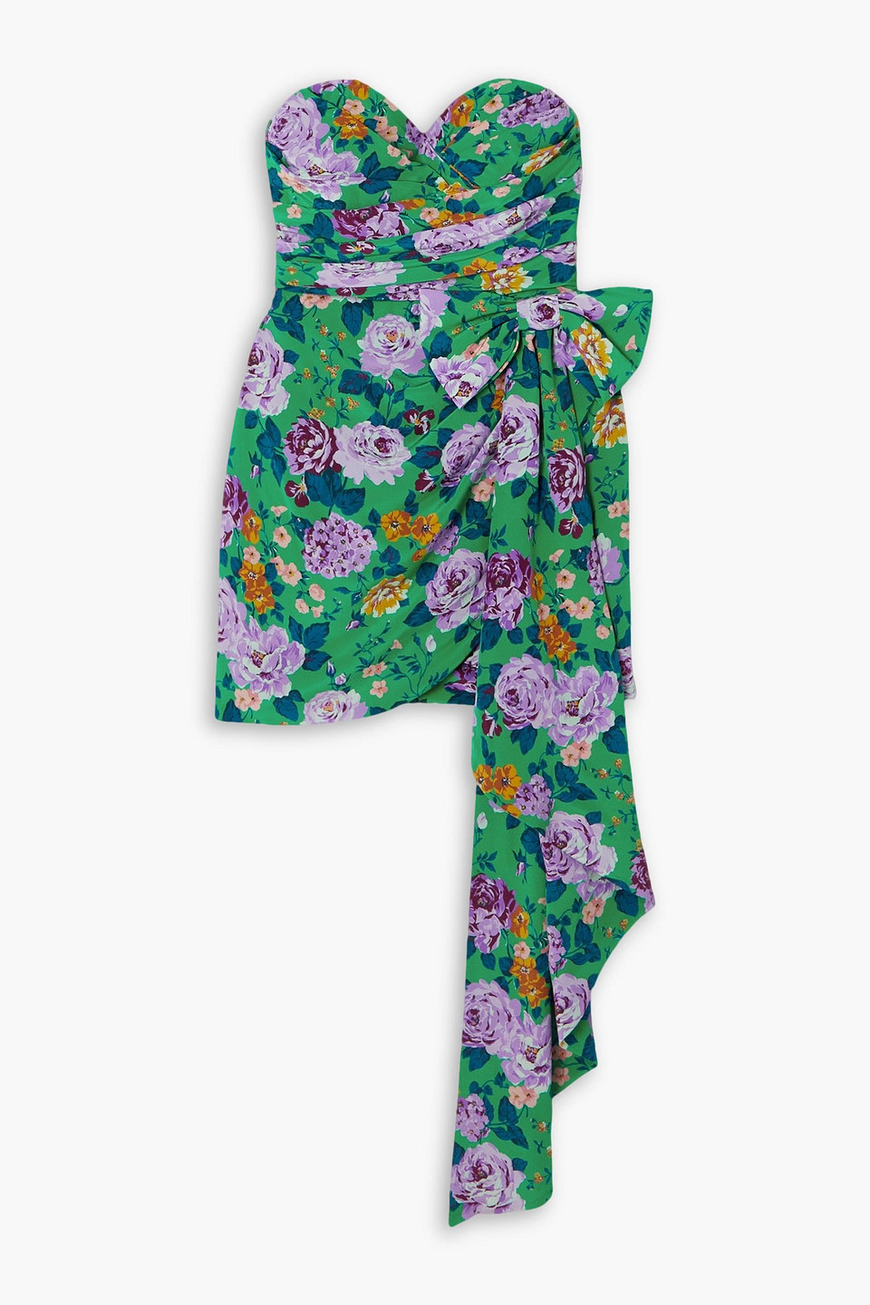 Alessandra Rich Strapless Bow-detailed Floral-print Silk