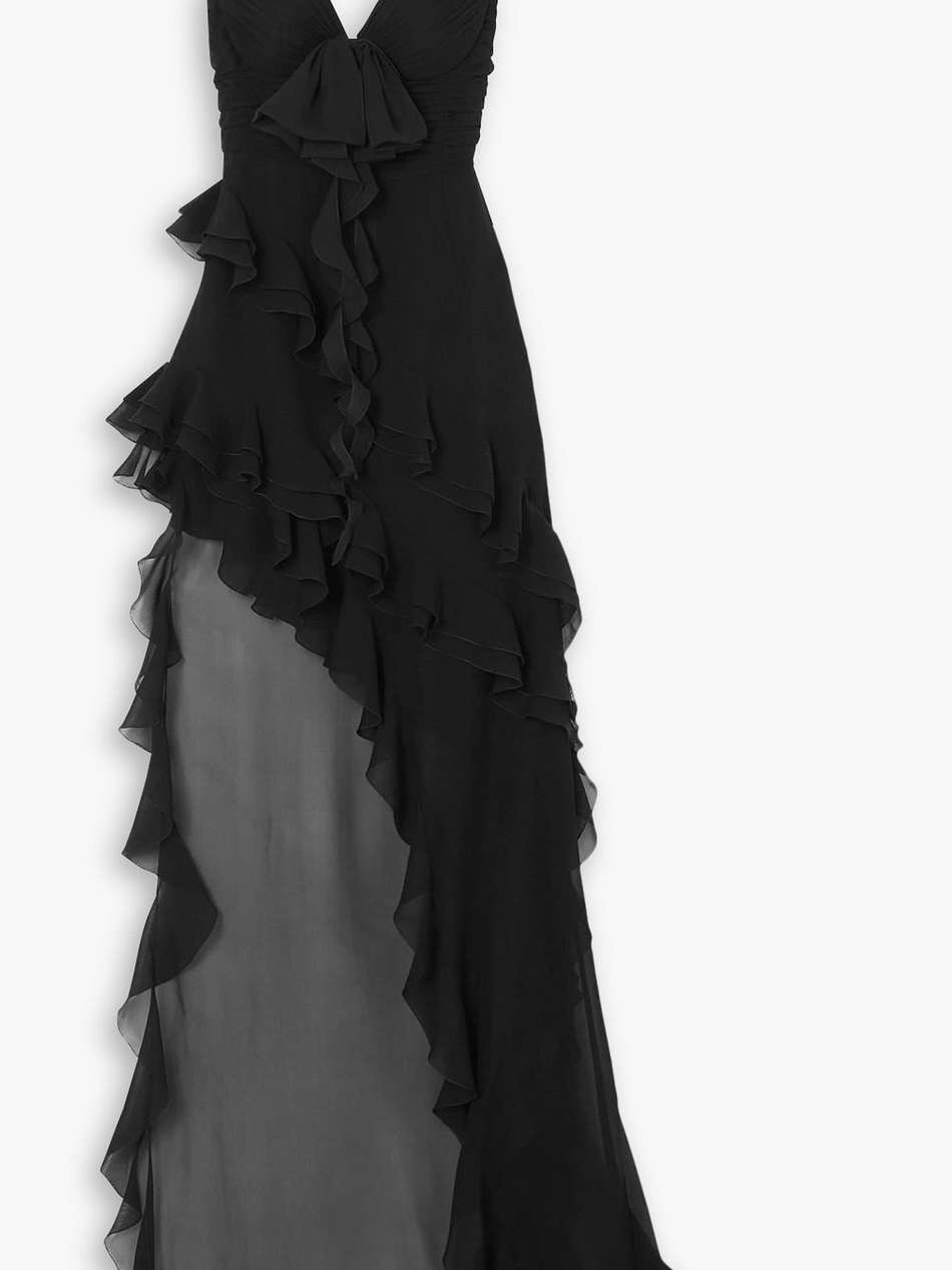 asymmetric silk-georgette gown