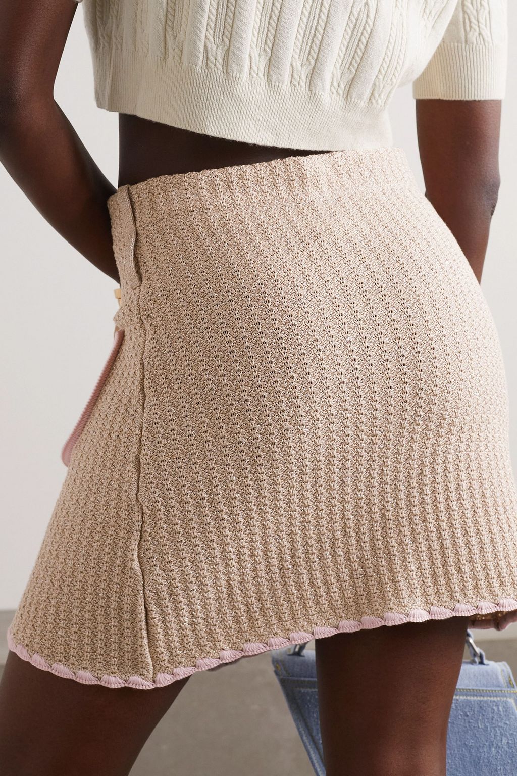 CORMIO Chiara embroidered crocheted metallic cotton-blend mini skirt