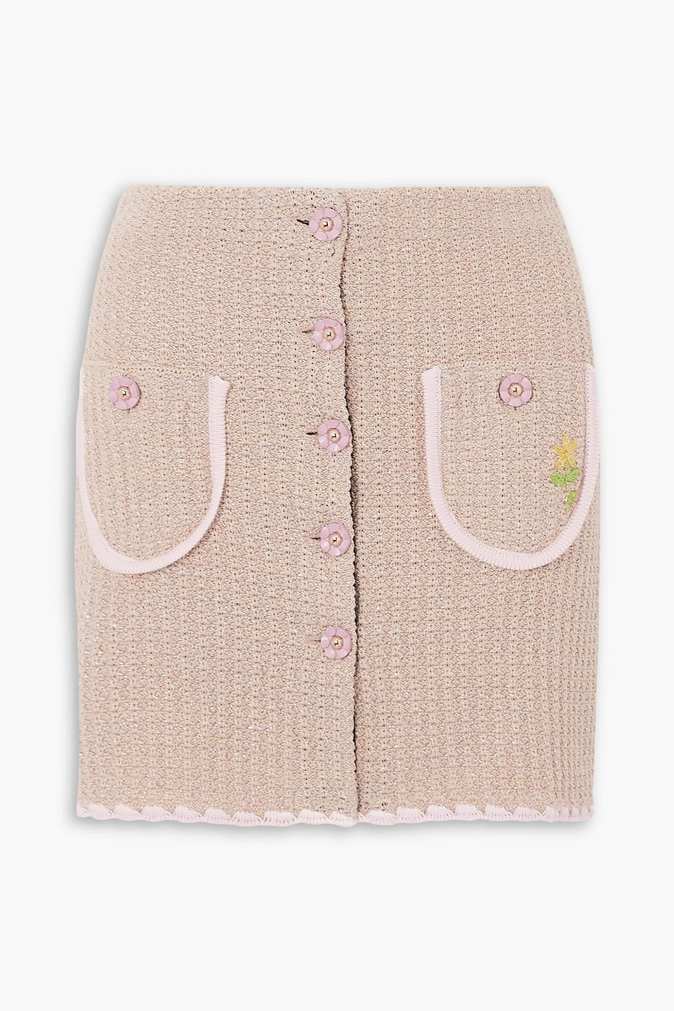 Cormio Chiara Embroidered Crocheted Metallic Cotton-blend Mini Skirt In Blush