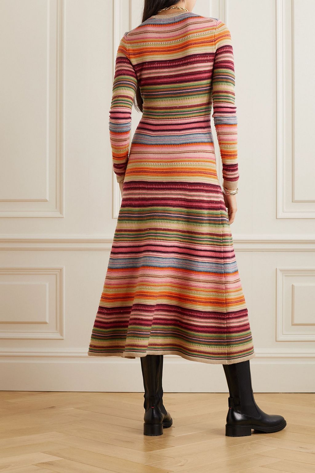 POLO RALPH LAUREN Striped wool-blend midi dress