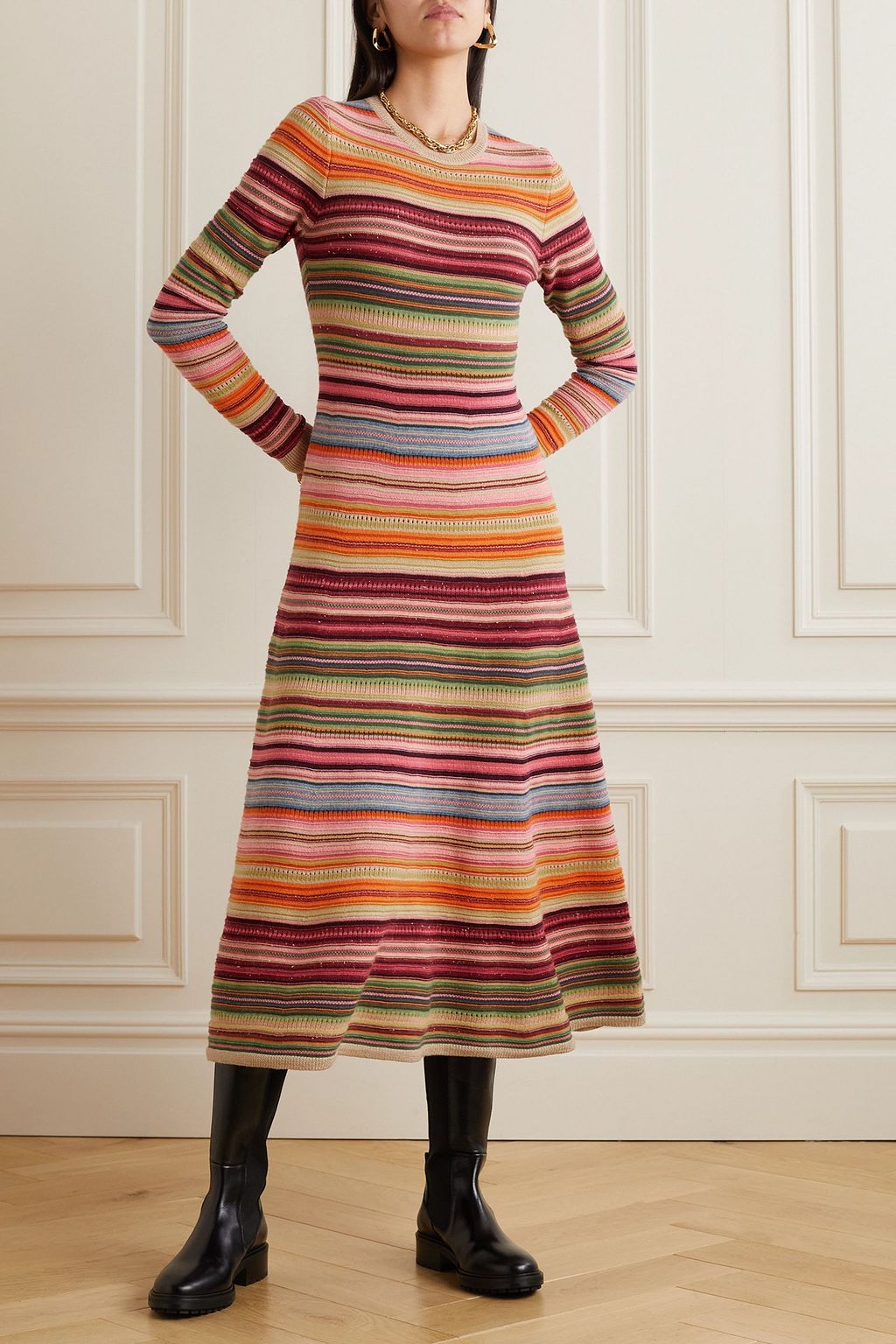 POLO RALPH LAUREN Striped wool-blend midi dress