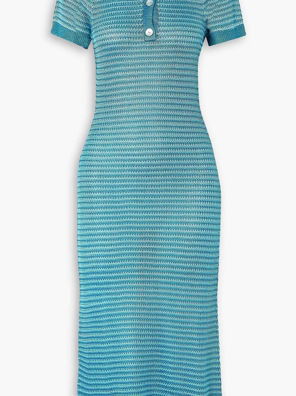 striped crochet-knit midi dress